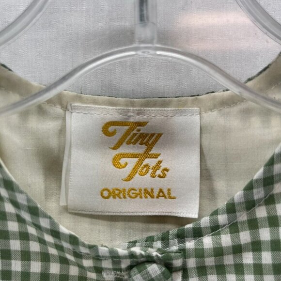 Tiny Tots Original Vintage Dress Girls Size 2T Gingham Floral Puff Sleeves Green - Picture 4 of 8